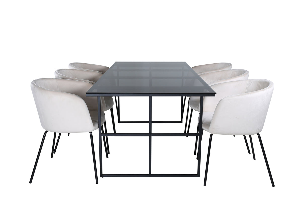 Venture Design Berit & Leif Matstolar Beige + Rektangulära Matbord 200 x 90 Svart