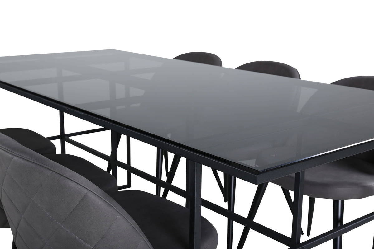 Venture Design Leif & Velvet Rektangulära Matbord 200 x 90 Svart + Matstolar 2-pack Grå