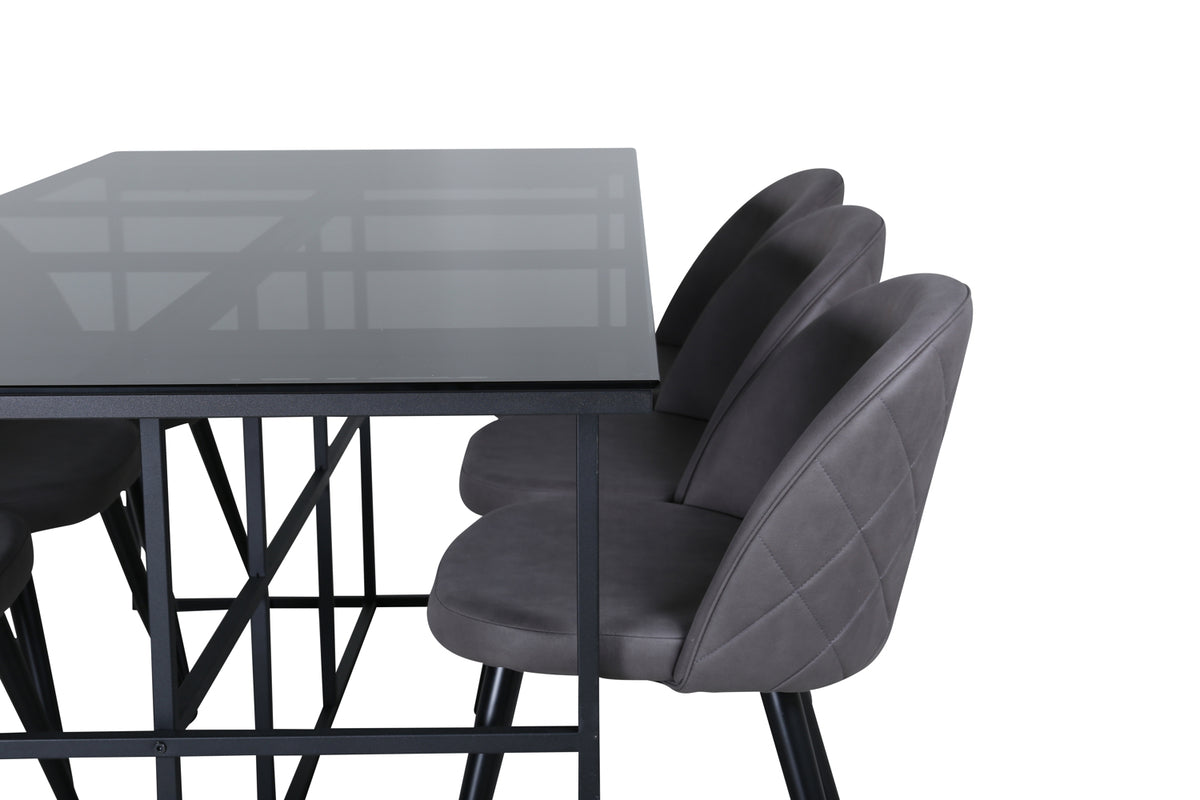 Venture Design Leif & Velvet Rektangulära Matbord 200 x 90 Svart + Matstolar 2-pack Grå