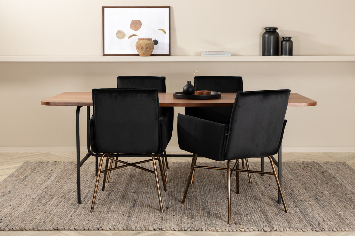 Venture Design Petra & Uno Matstolar Svart + Rektangulära Matbord 200 x 90 Natur