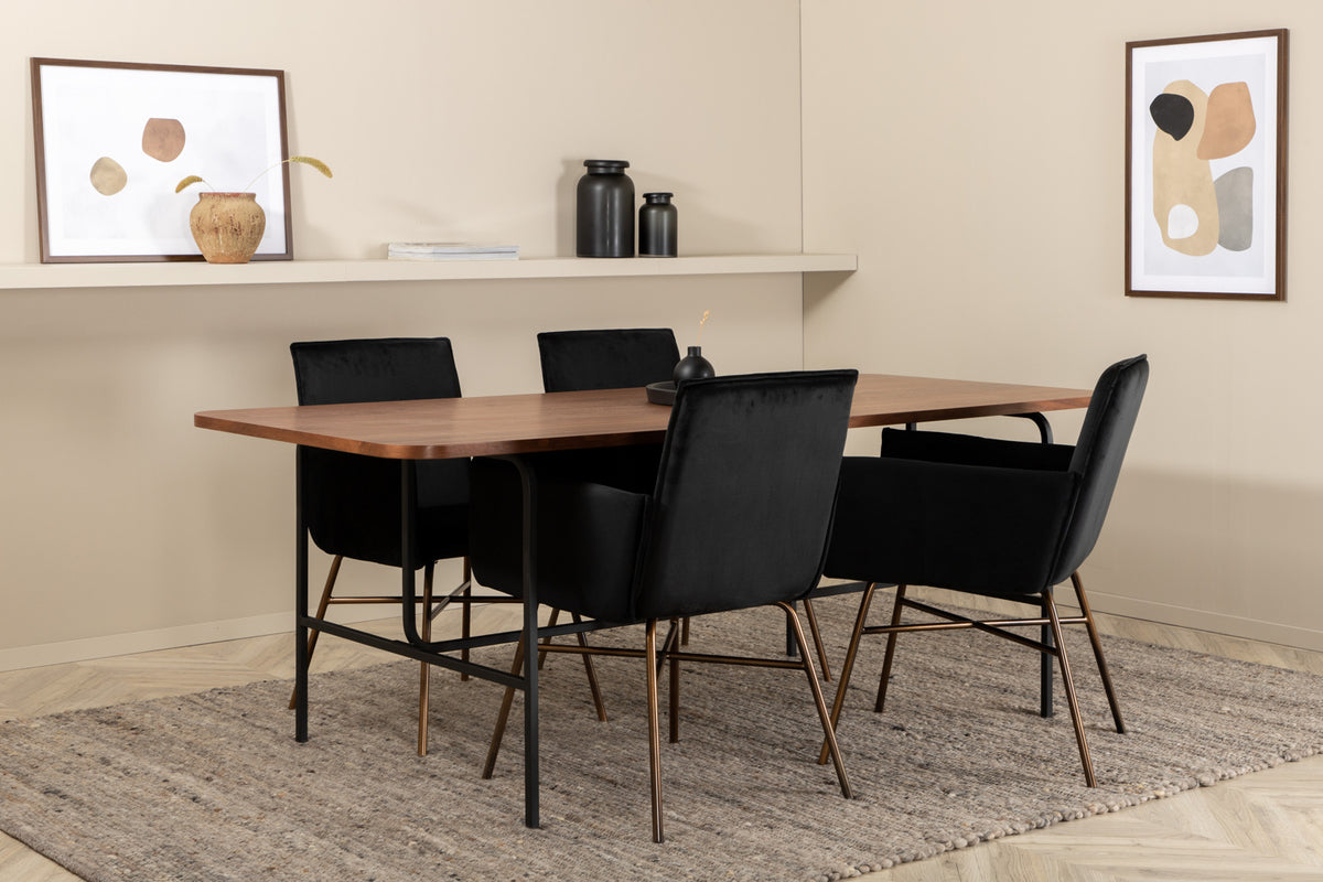Venture Design Petra & Uno Matstolar Svart + Rektangulära Matbord 200 x 90 Natur