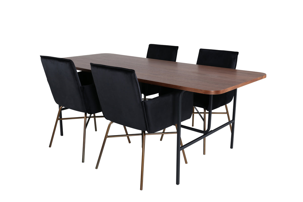Venture Design Petra & Uno Matstolar Svart + Rektangulära Matbord 200 x 90 Natur