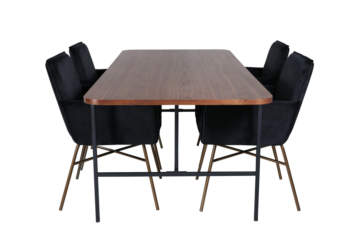 Venture Design Petra & Uno Matstolar Svart + Rektangulära Matbord 200 x 90 Natur