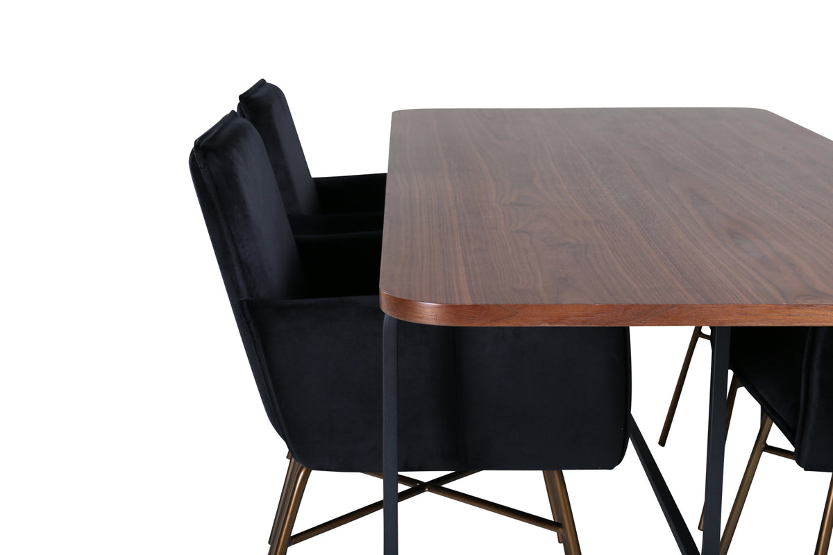 Venture Design Petra & Uno Matstolar Svart + Rektangulära Matbord 200 x 90 Natur