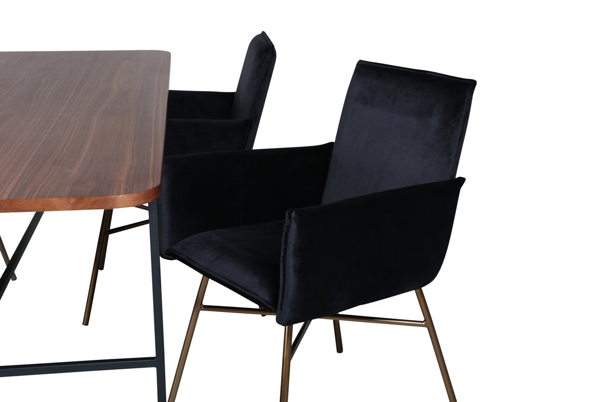 Venture Design Petra & Uno Matstolar Svart + Rektangulära Matbord 200 x 90 Natur