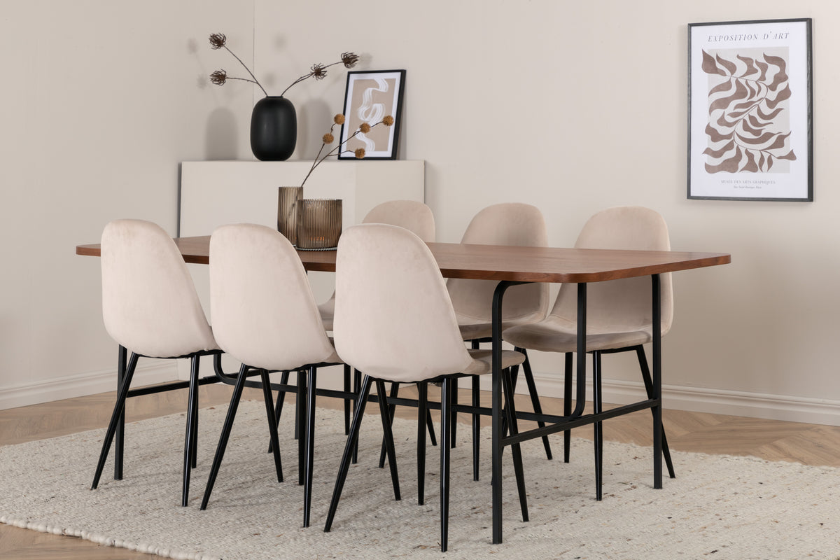 Venture Design Uno & Polar Rektangulära Matbord 200 x 90 Natur + Matstolar 2-pack Beige
