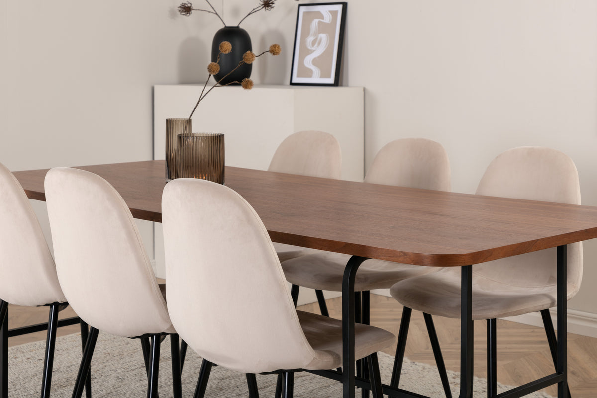 Venture Design Uno & Polar Rektangulära Matbord 200 x 90 Natur + Matstolar 2-pack Beige