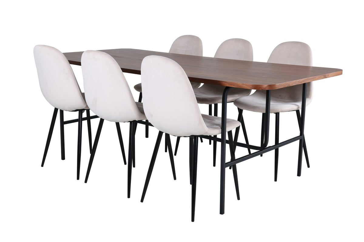 Venture Design Uno & Polar Rektangulära Matbord 200 x 90 Natur + Matstolar 2-pack Beige