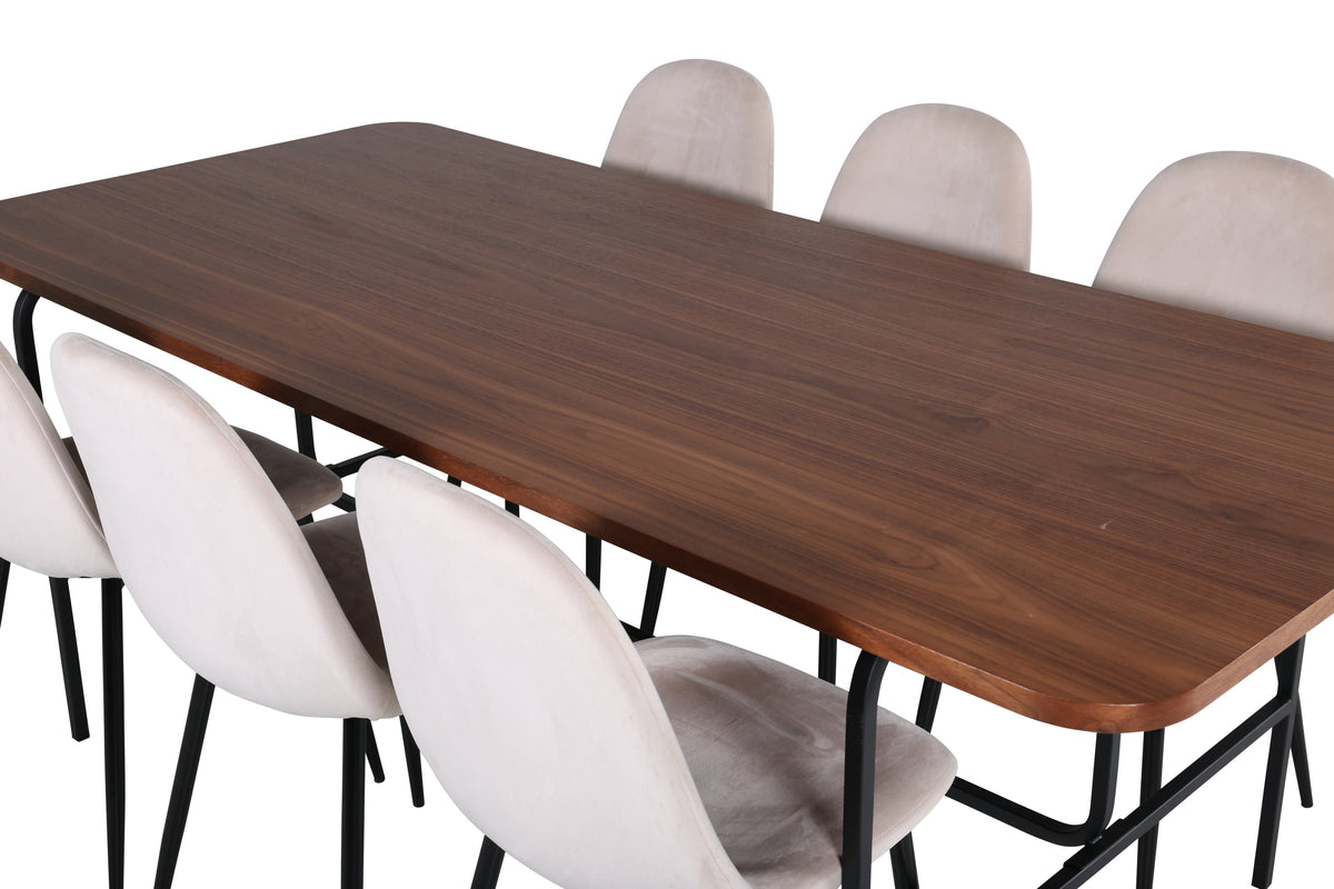 Venture Design Uno & Polar Rektangulära Matbord 200 x 90 Natur + Matstolar 2-pack Beige