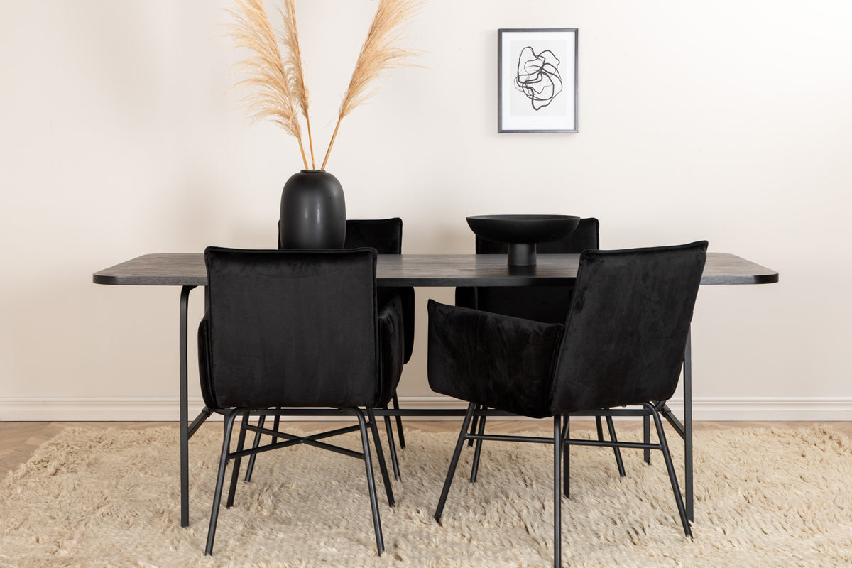 Venture Design Petra & Uno Matstolar Svart + Rektangulära Matbord 200 x 90 Svart