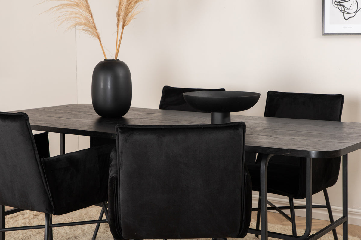 Venture Design Petra & Uno Matstolar Svart + Rektangulära Matbord 200 x 90 Svart