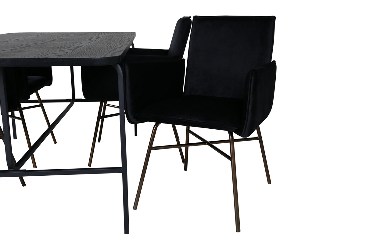 Venture Design Petra & Uno Matstolar Svart + Rektangulära Matbord 200 x 90 Svart