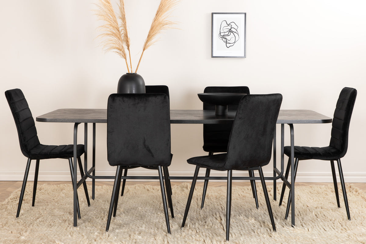 Venture Design Uno & Windu Rektangulära Matbord 200 x 90 Svart + Matstolar 2-pack Svart