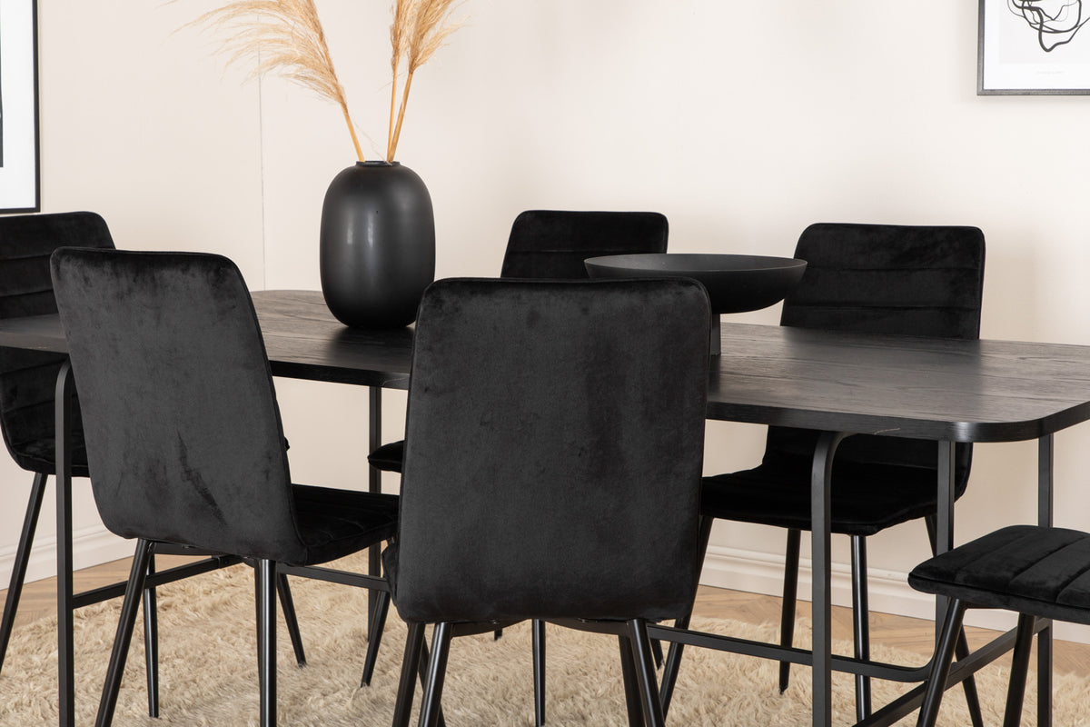 Venture Design Uno & Windu Rektangulära Matbord 200 x 90 Svart + Matstolar 2-pack Svart