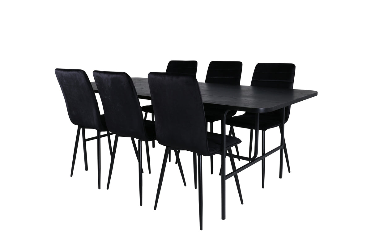 Venture Design Uno & Windu Rektangulära Matbord 200 x 90 Svart + Matstolar 2-pack Svart