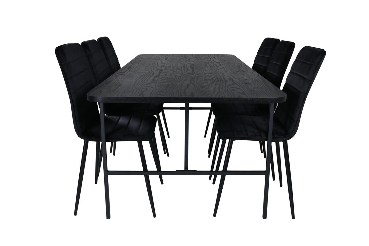 Venture Design Uno & Windu Rektangulära Matbord 200 x 90 Svart + Matstolar 2-pack Svart