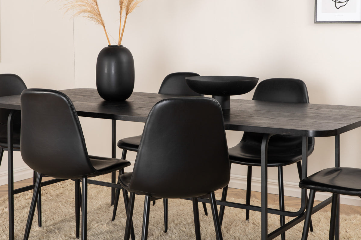 Venture Design Uno & Polar Rektangulära Matbord 200 x 90 Svart + Matstolar 2-pack Svart