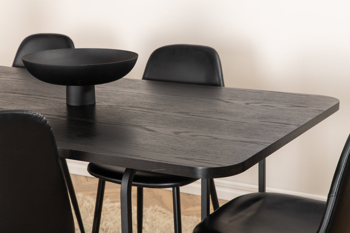 Venture Design Uno & Polar Rektangulära Matbord 200 x 90 Svart + Matstolar 2-pack Svart