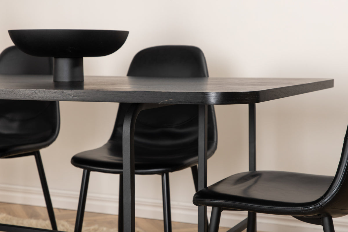 Venture Design Uno & Polar Rektangulära Matbord 200 x 90 Svart + Matstolar 2-pack Svart