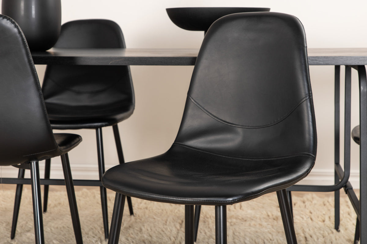 Venture Design Uno & Polar Rektangulära Matbord 200 x 90 Svart + Matstolar 2-pack Svart