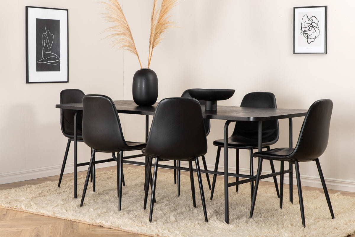 Venture Design Uno & Polar Rektangulära Matbord 200 x 90 Svart + Matstolar 2-pack Svart