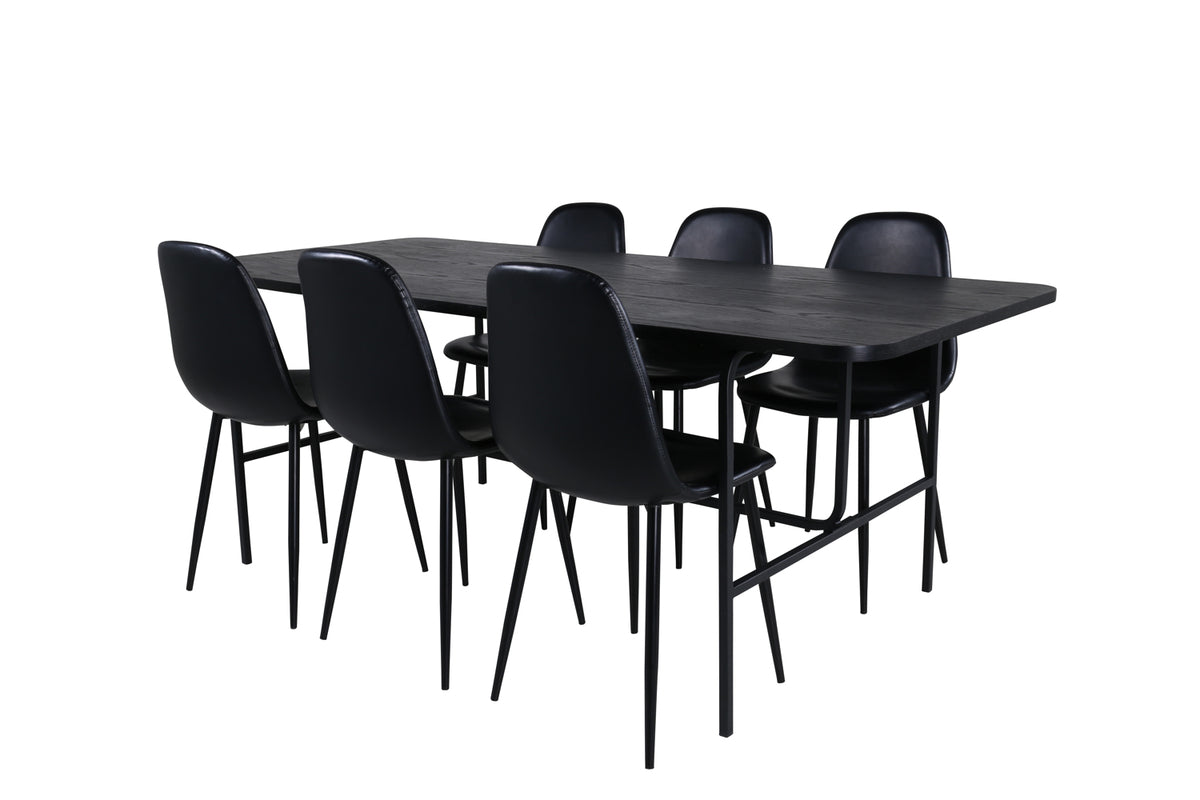 Venture Design Uno & Polar Rektangulära Matbord 200 x 90 Svart + Matstolar 2-pack Svart