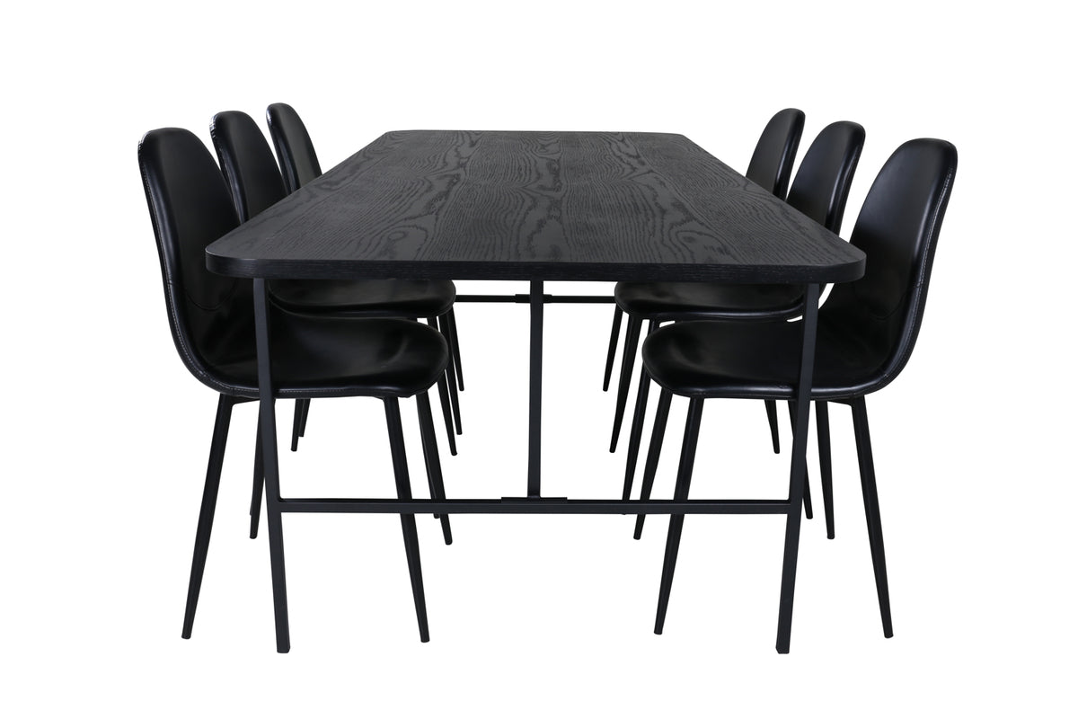 Venture Design Uno & Polar Rektangulära Matbord 200 x 90 Svart + Matstolar 2-pack Svart