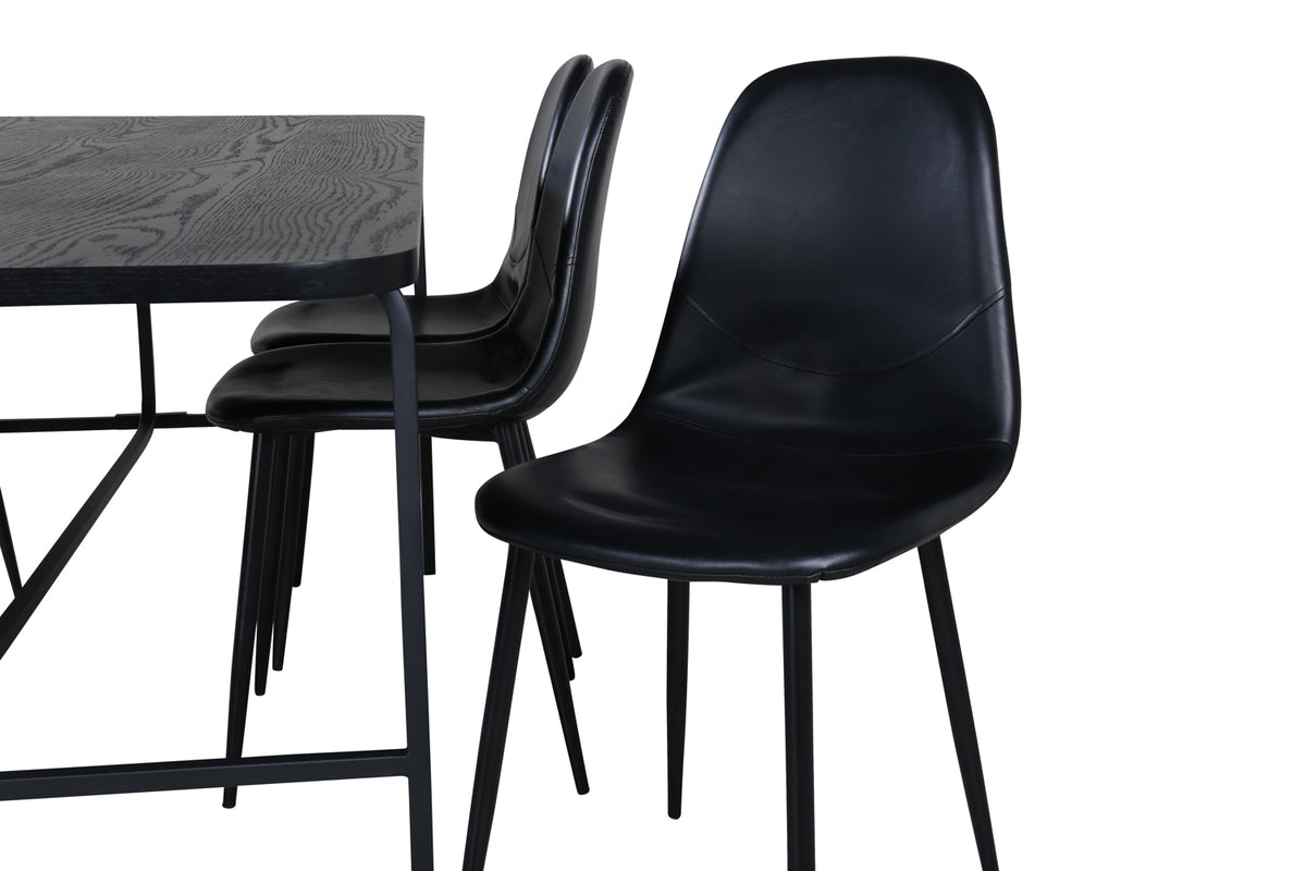 Venture Design Uno & Polar Rektangulära Matbord 200 x 90 Svart + Matstolar 2-pack Svart