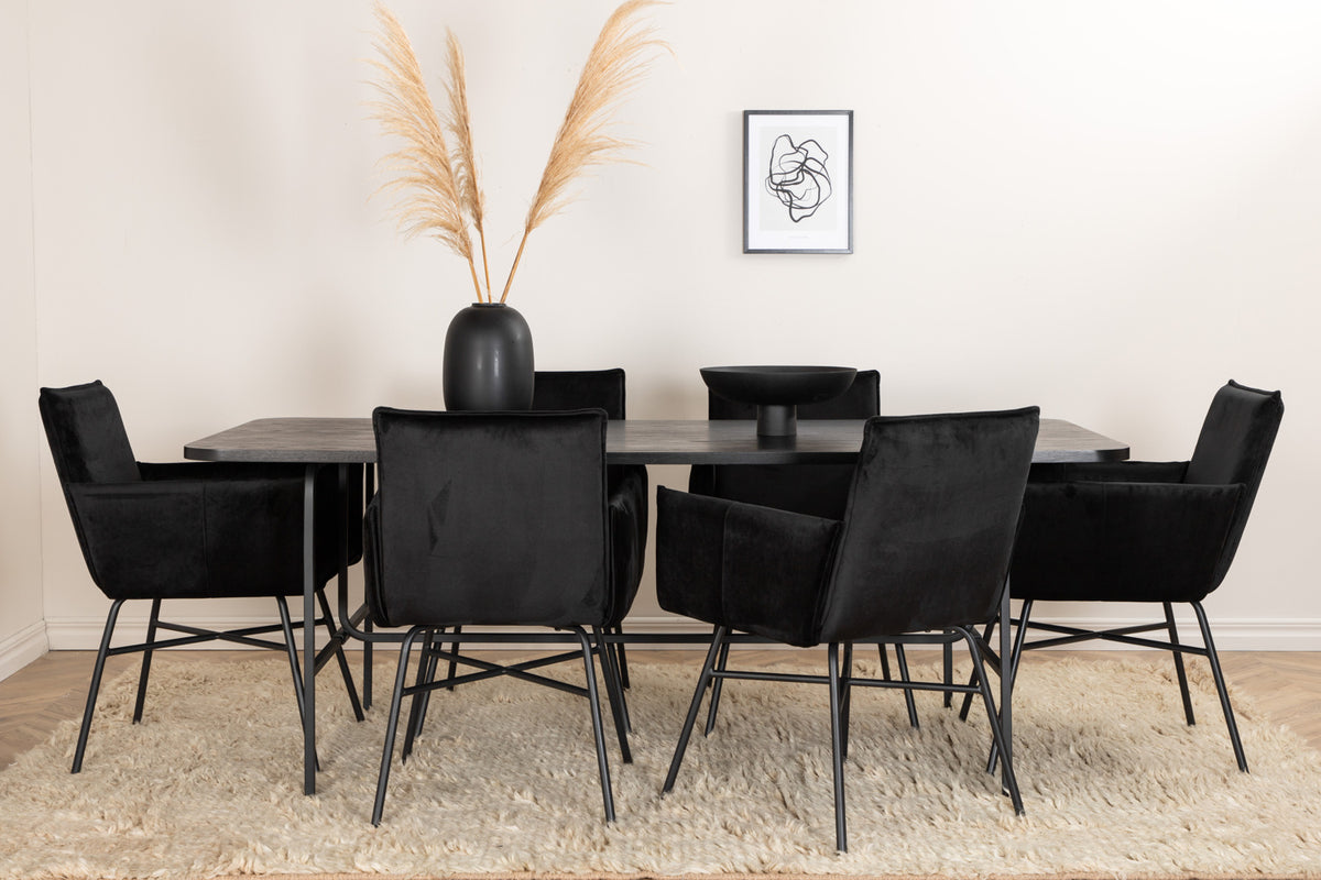 Venture Design Petra & Uno Matstolar Svart + Rektangulära Matbord 200 x 90 Svart