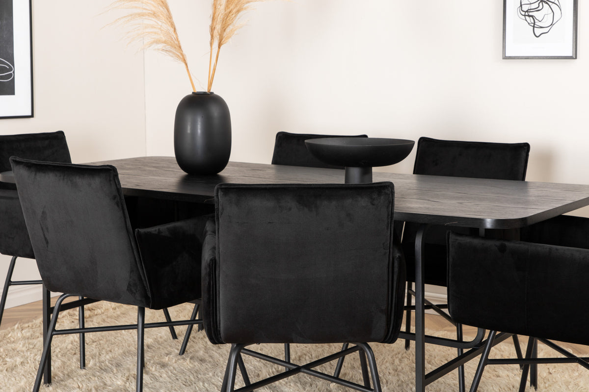 Venture Design Petra & Uno Matstolar Svart + Rektangulära Matbord 200 x 90 Svart