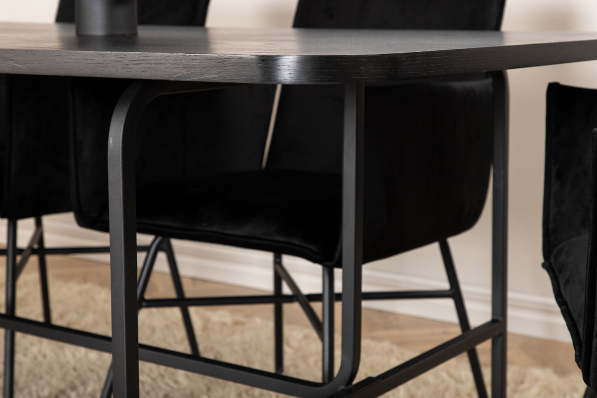 Venture Design Petra & Uno Matstolar Svart + Rektangulära Matbord 200 x 90 Svart