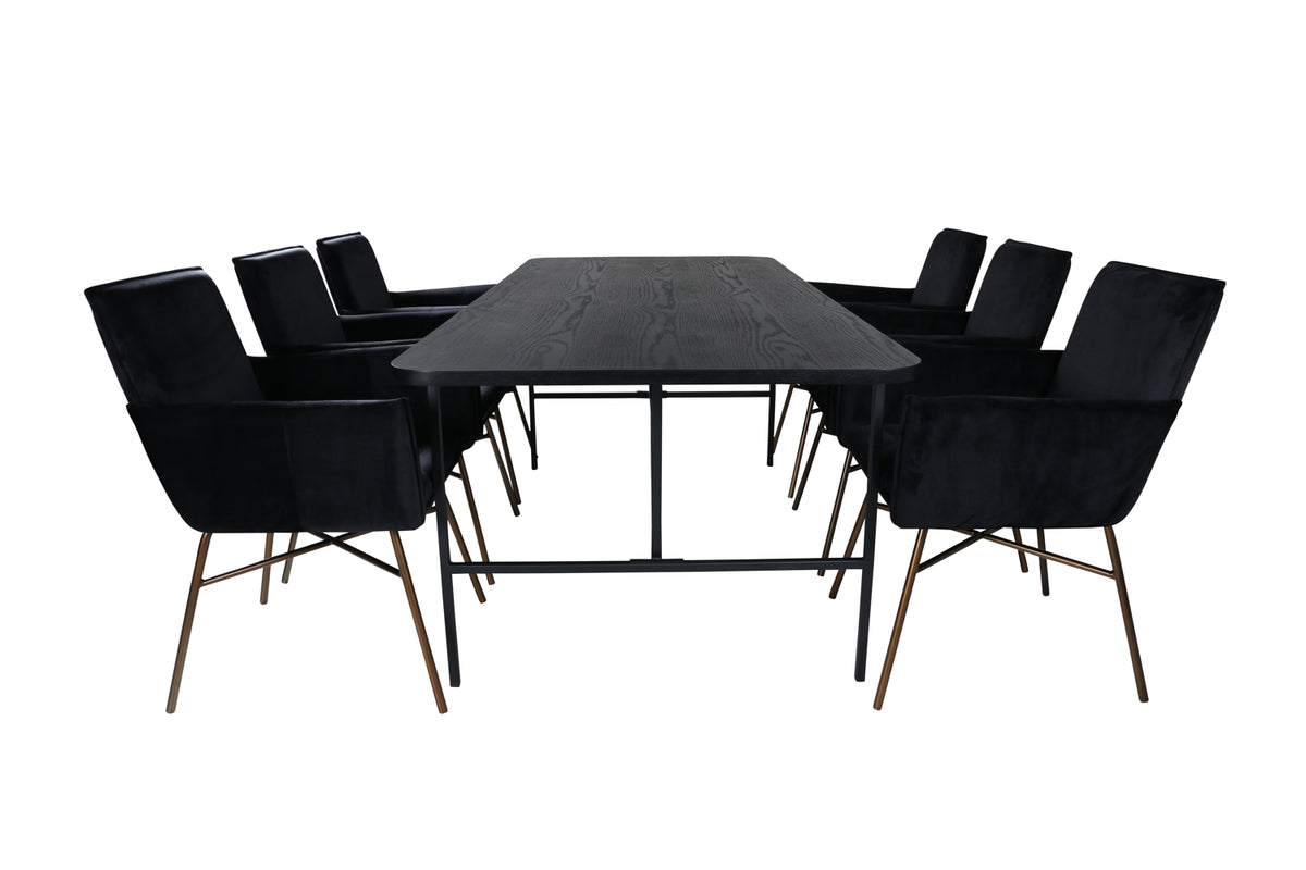 Venture Design Petra & Uno Matstolar Svart + Rektangulära Matbord 200 x 90 Svart