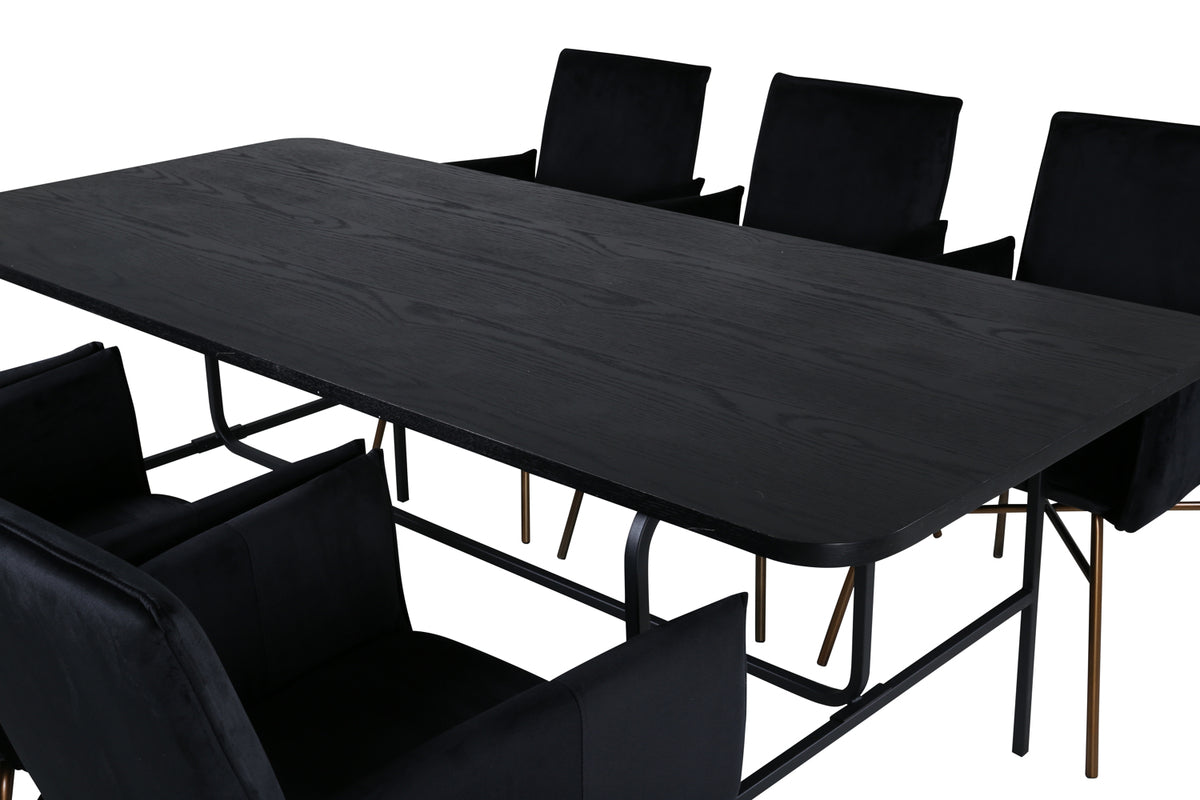 Venture Design Petra & Uno Matstolar Svart + Rektangulära Matbord 200 x 90 Svart