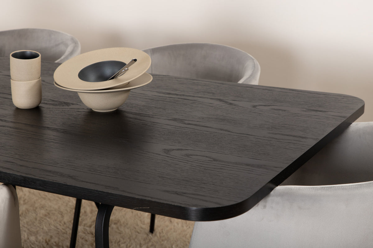 Venture Design Berit & Uno Matstolar Grå + Rektangulära Matbord 200 x 90 Svart