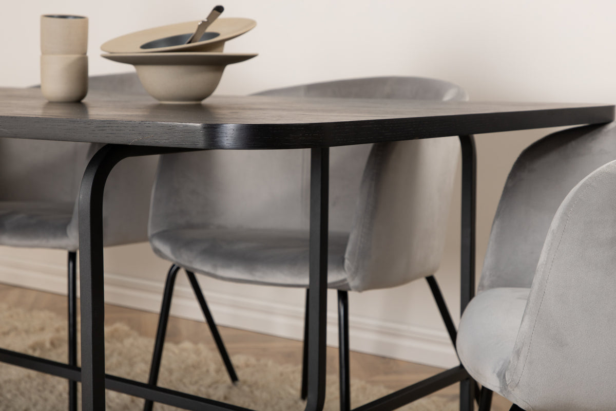 Venture Design Berit & Uno Matstolar Grå + Rektangulära Matbord 200 x 90 Svart