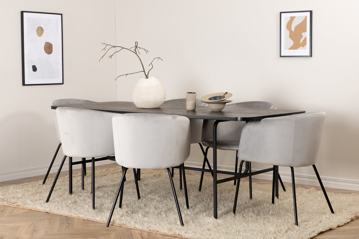 Venture Design Berit & Uno Matstolar Grå + Rektangulära Matbord 200 x 90 Svart