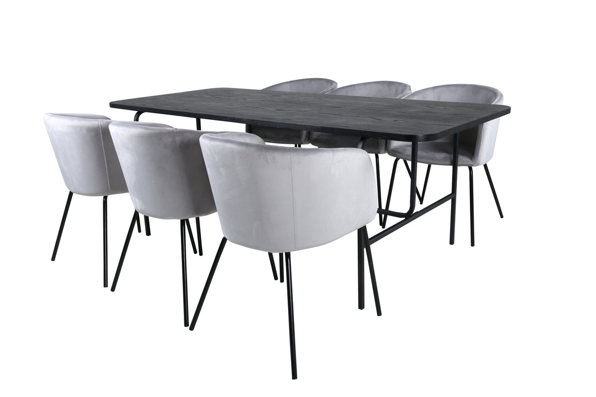Venture Design Berit & Uno Matstolar Grå + Rektangulära Matbord 200 x 90 Svart