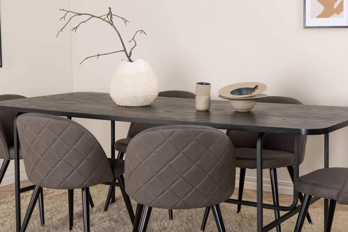 Venture Design Uno & Velvet Matbord 90x200 + Matstolar Grå