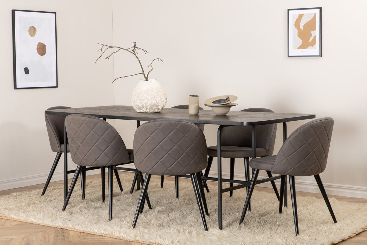 Venture Design Uno & Velvet Matbord 90x200 + Matstolar Grå