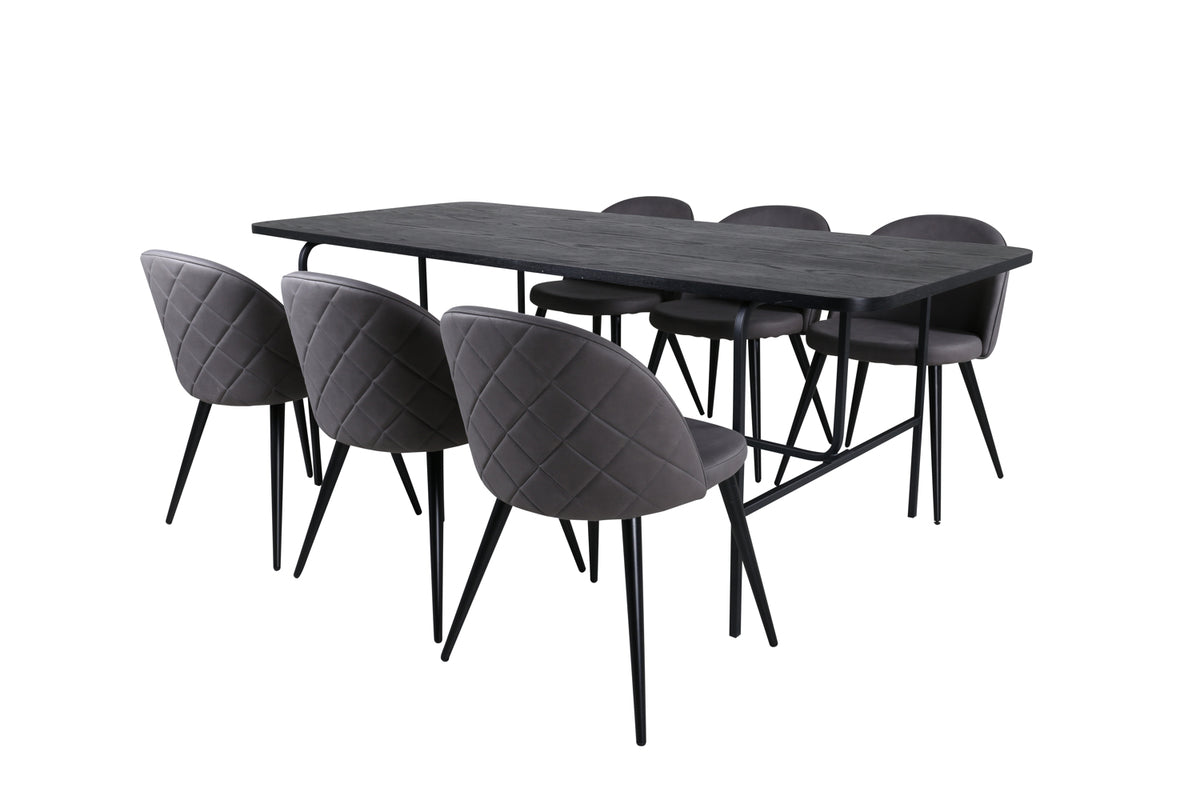 Venture Design Uno & Velvet Matbord 90x200 + Matstolar Grå