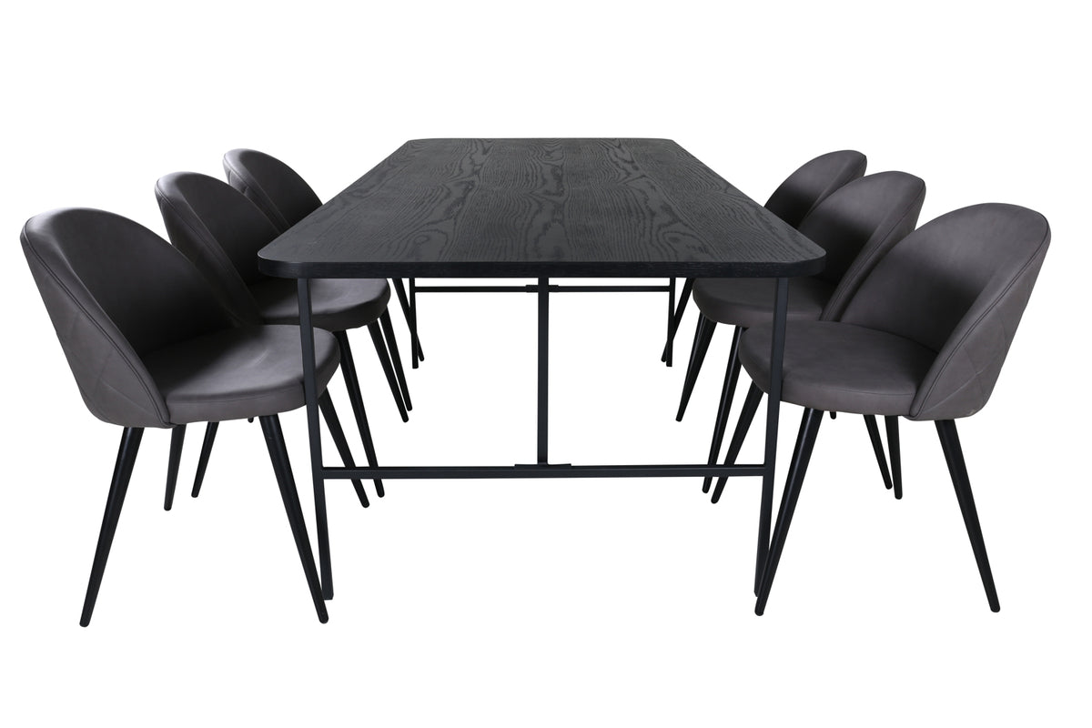 Venture Design Uno & Velvet Matbord 90x200 + Matstolar Grå
