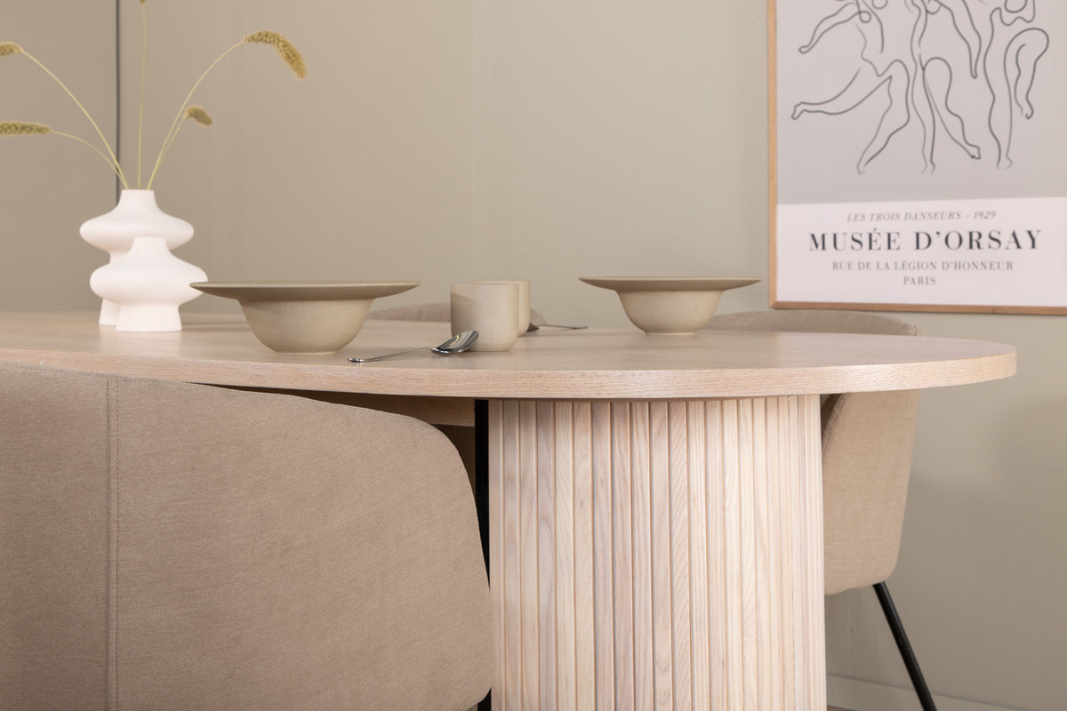 Venture Design Berit & Bianca Matstolar Beige + Ovala Matbord 200 x 90 Vitputsad