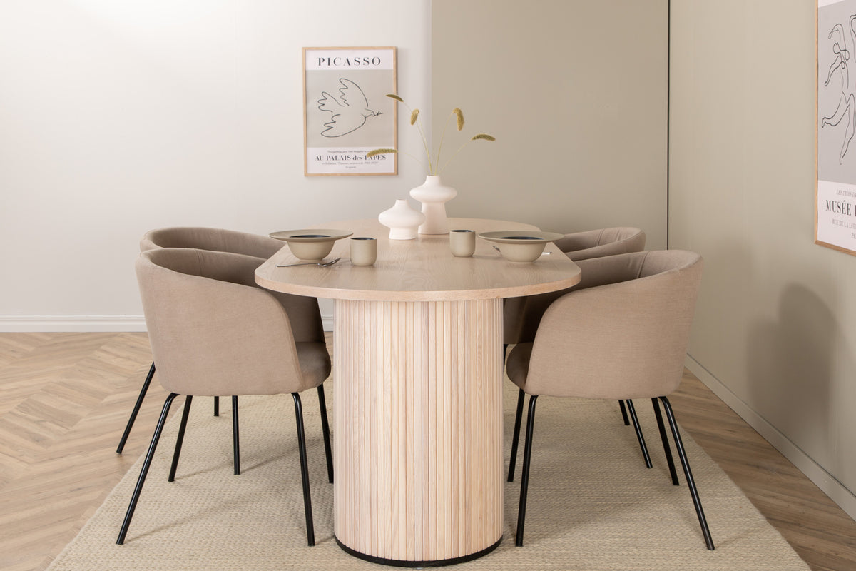 Venture Design Berit & Bianca Matstolar Beige + Ovala Matbord 200 x 90 Vitputsad