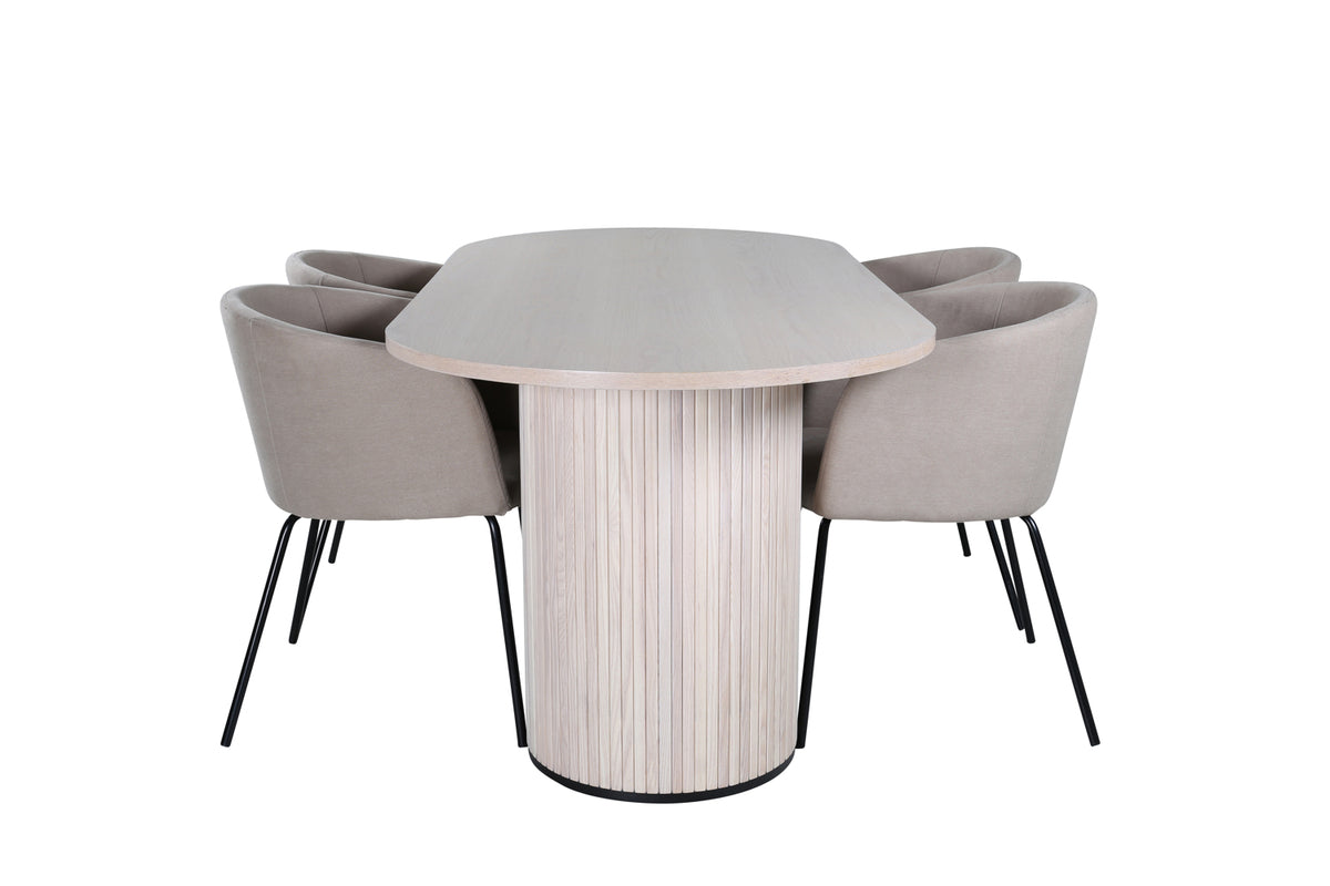 Venture Design Berit & Bianca Matstolar Beige + Ovala Matbord 200 x 90 Vitputsad