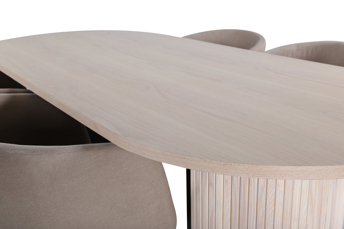 Venture Design Berit & Bianca Matstolar Beige + Ovala Matbord 200 x 90 Vitputsad