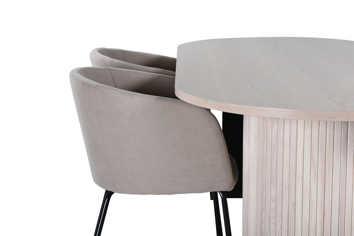Venture Design Berit & Bianca Matstolar Beige + Ovala Matbord 200 x 90 Vitputsad