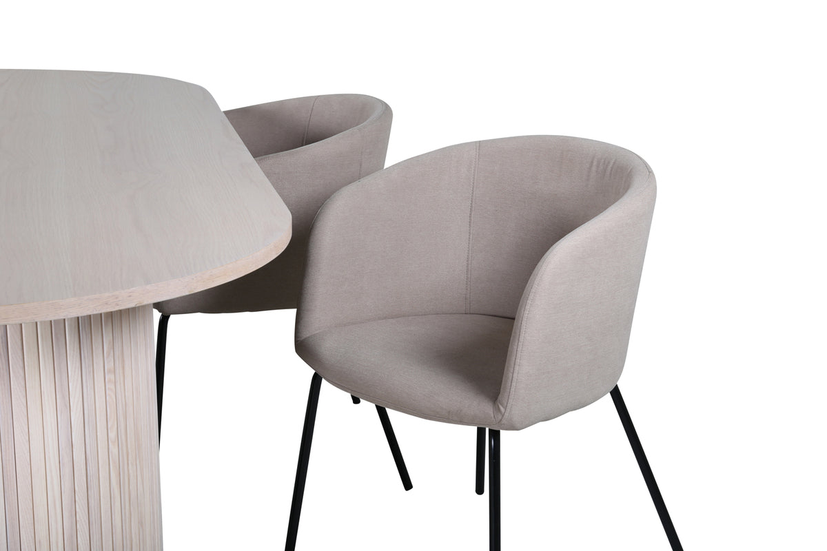 Venture Design Berit & Bianca Matstolar Beige + Ovala Matbord 200 x 90 Vitputsad