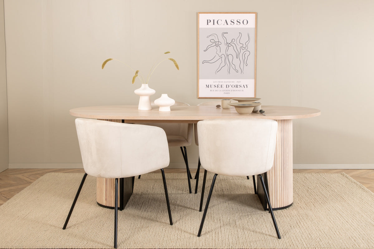 Venture Design Berit & Bianca Matstolar Beige + Ovala Matbord 200 x 90 Vitputsad