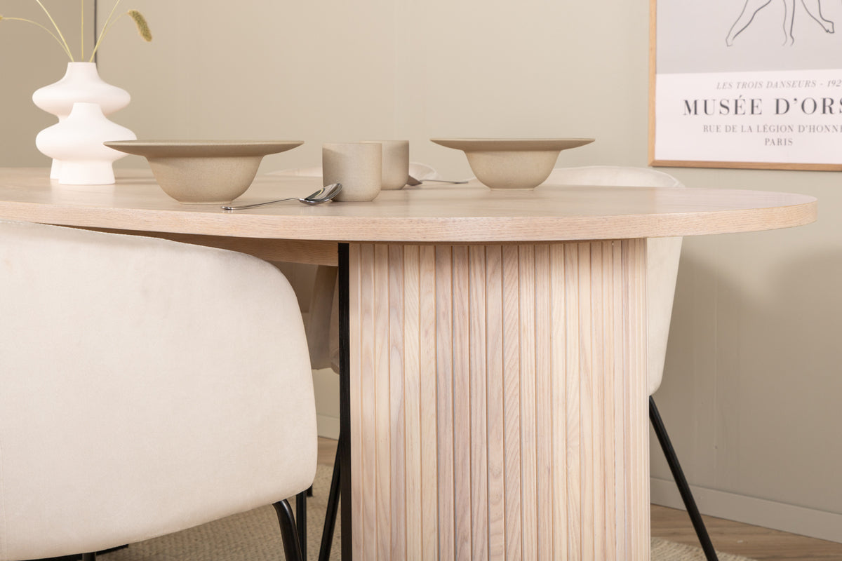 Venture Design Berit & Bianca Matstolar Beige + Ovala Matbord 200 x 90 Vitputsad