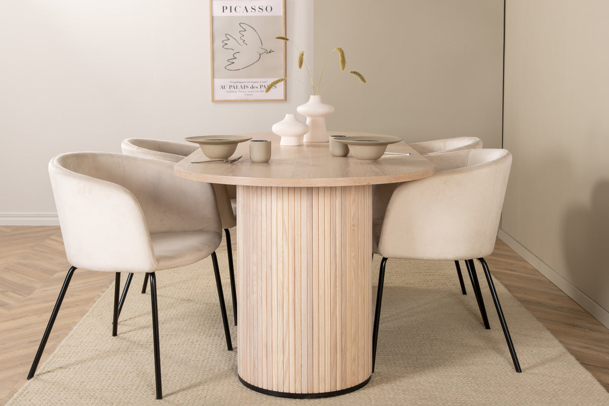 Venture Design Berit & Bianca Matstolar Beige + Ovala Matbord 200 x 90 Vitputsad